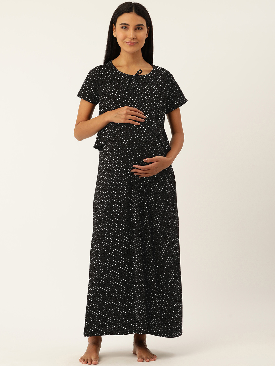 

Nejo Maternity Printed Cotton Maxi Nightdress, Black