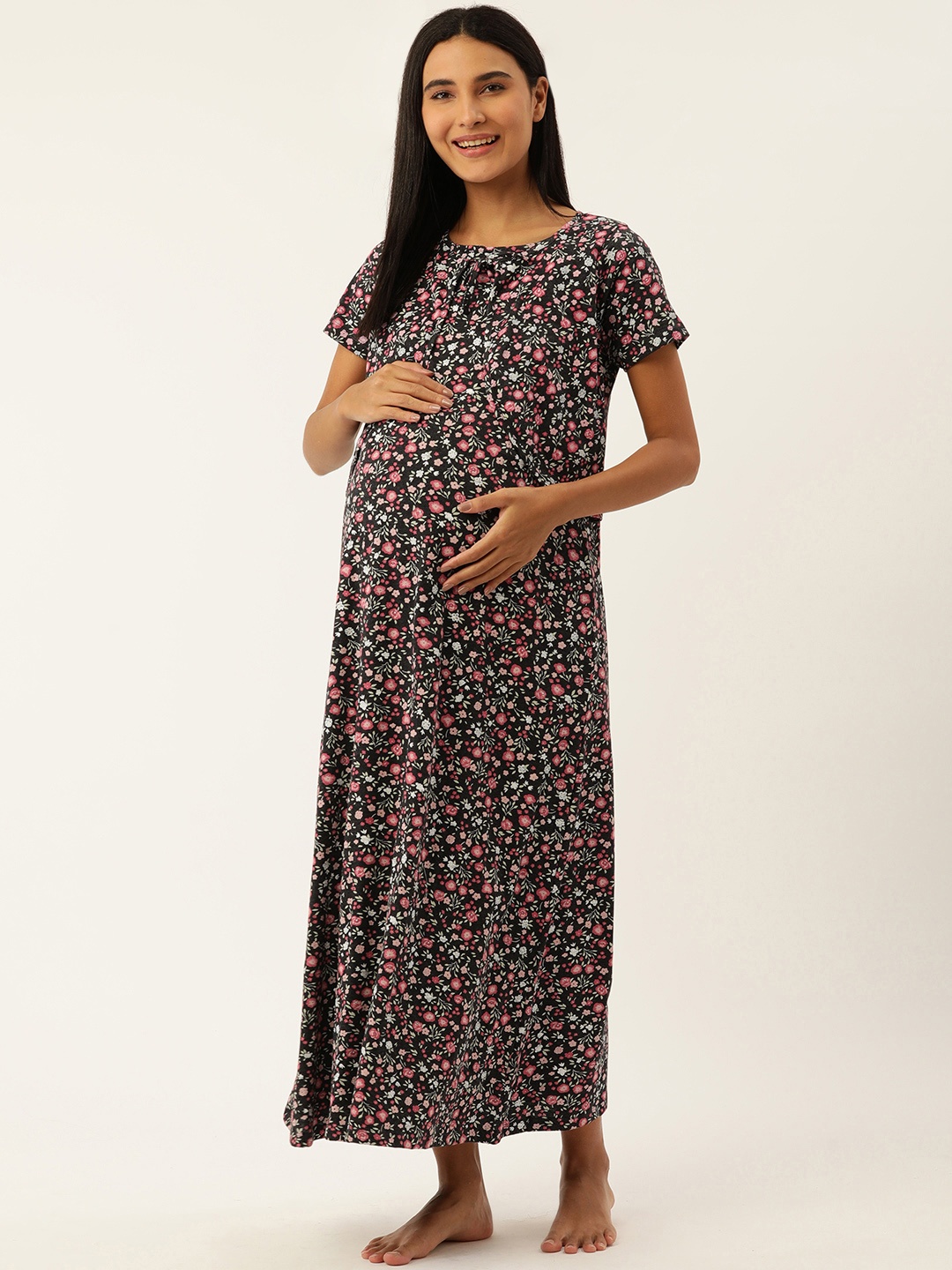 

Nejo Maternity Printed Cotton Maxi Nightdress, Charcoal