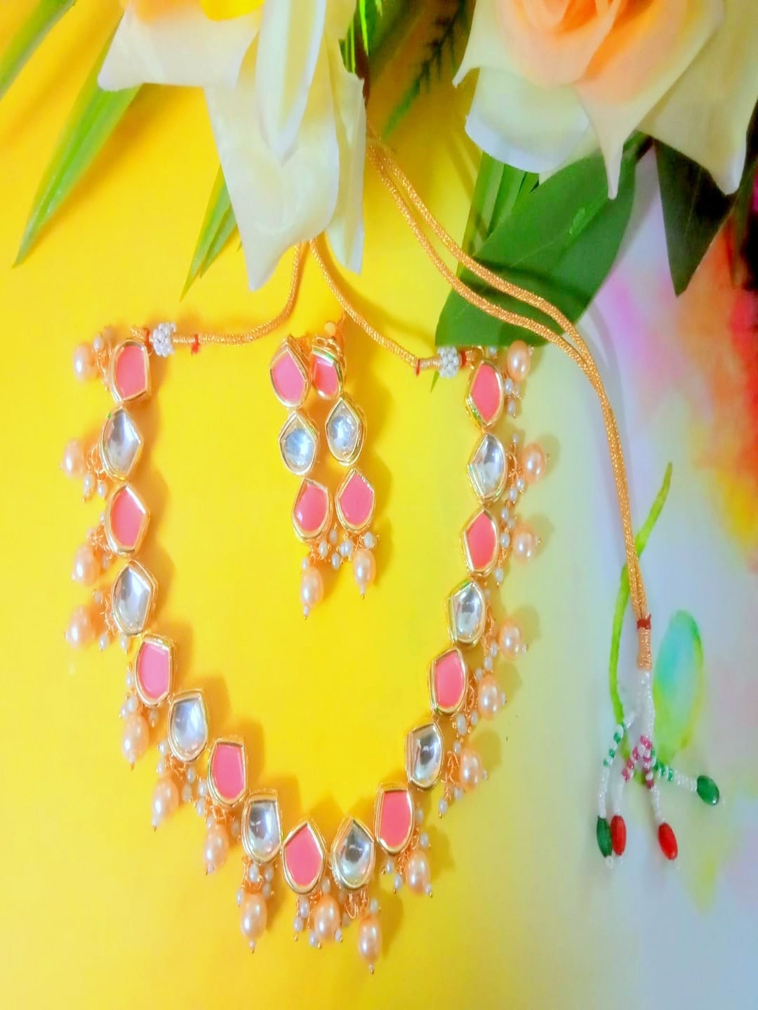 

Runjhun Gold-Plated Kundan-Studded Jewellery Set, Pink