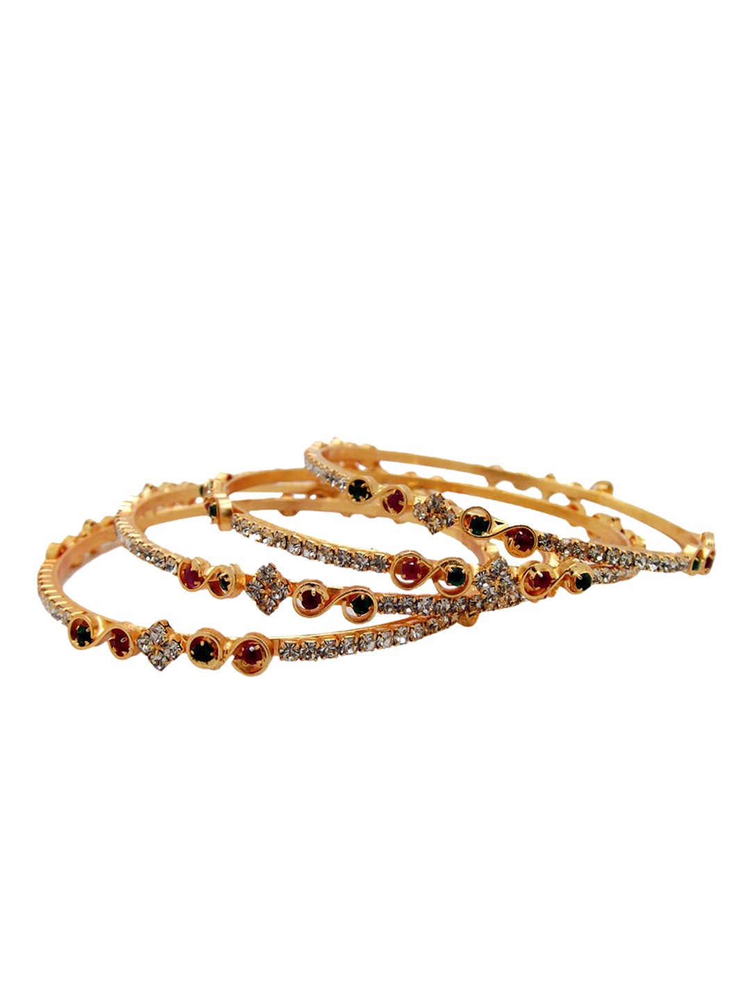 

FEMMIBELLA Set of 4 Gold-Plated Cubic Zirconia-Studded Bangle Set