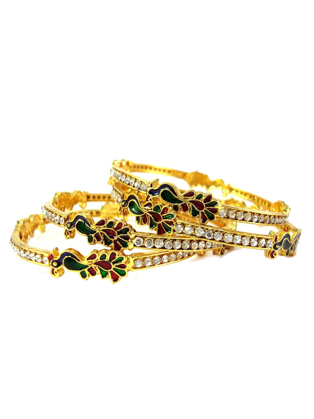 

FEMMIBELLA Set Of 4 Gold-Plated Cubic Zirconia Meenakari Bangles
