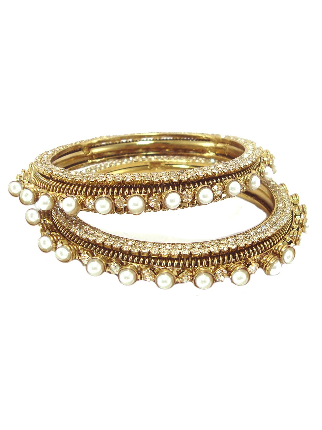 

FEMMIBELLA Set of 2 Gold-Plated Textured CZ Studded Bangles