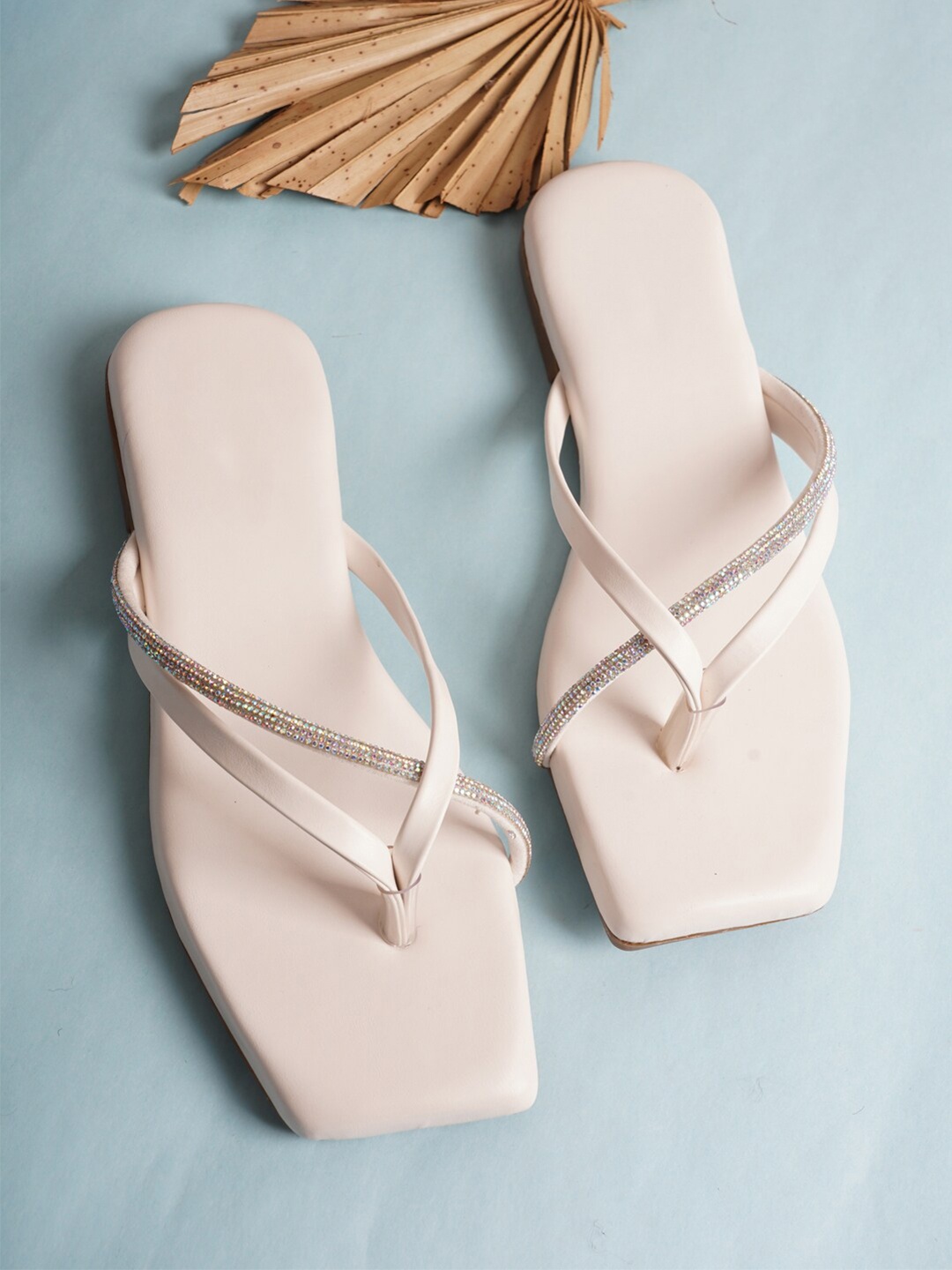 

Style Shoes Women Embellished Open Toe Flats, White