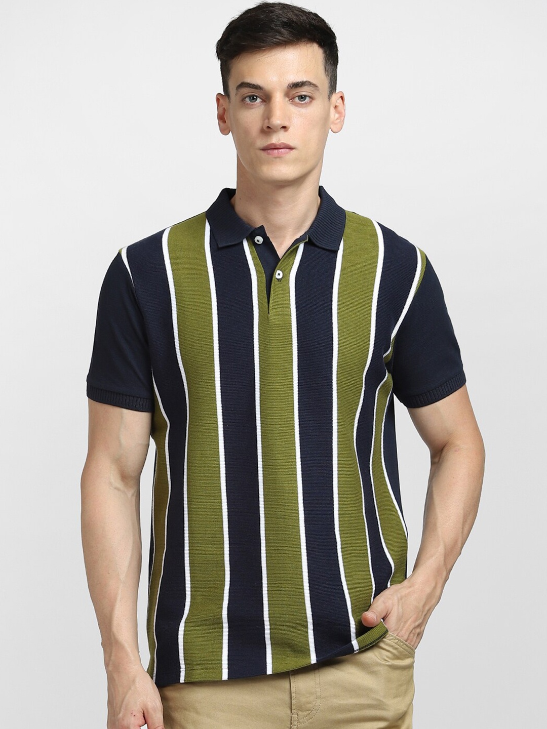 

Jack & Jones Men Striped Polo Collar T-shirt, Blue