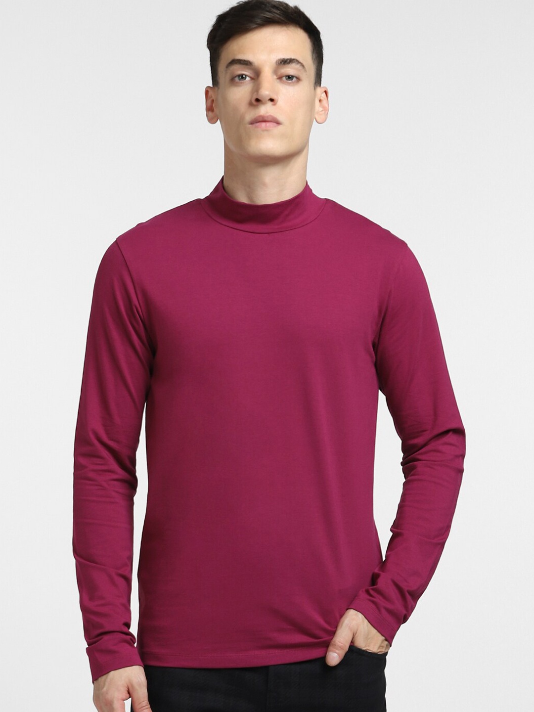 

Jack & Jones Men High Neck Slim Fit T-shirt, Maroon