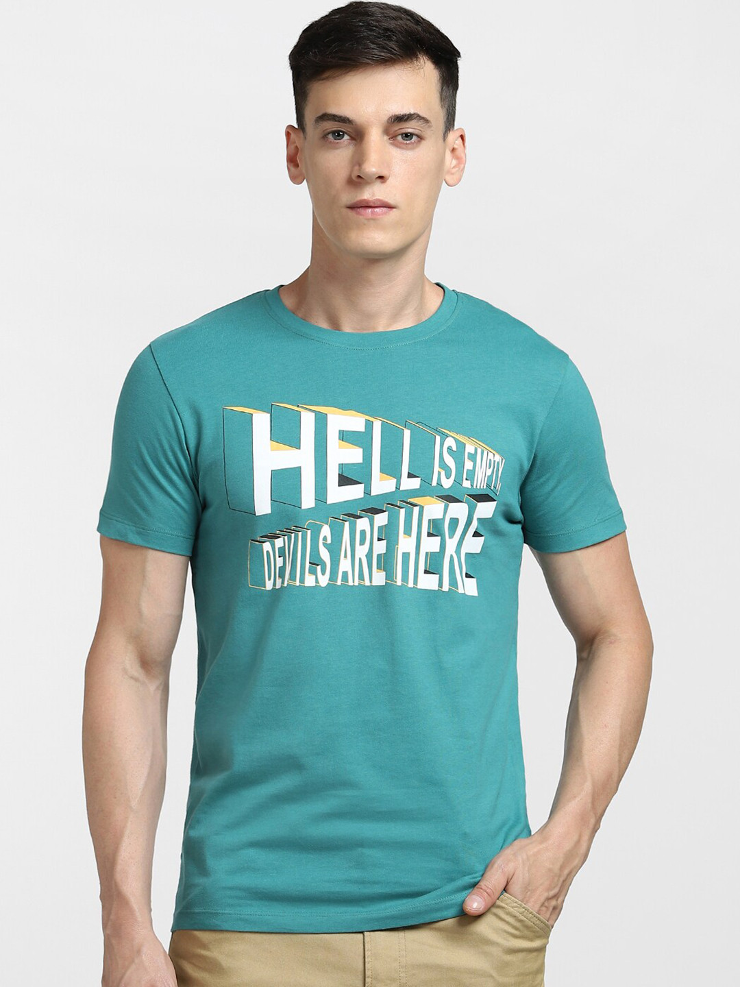 

Jack & Jones Men Typography Slim Fit Cotton T-shirt, Green