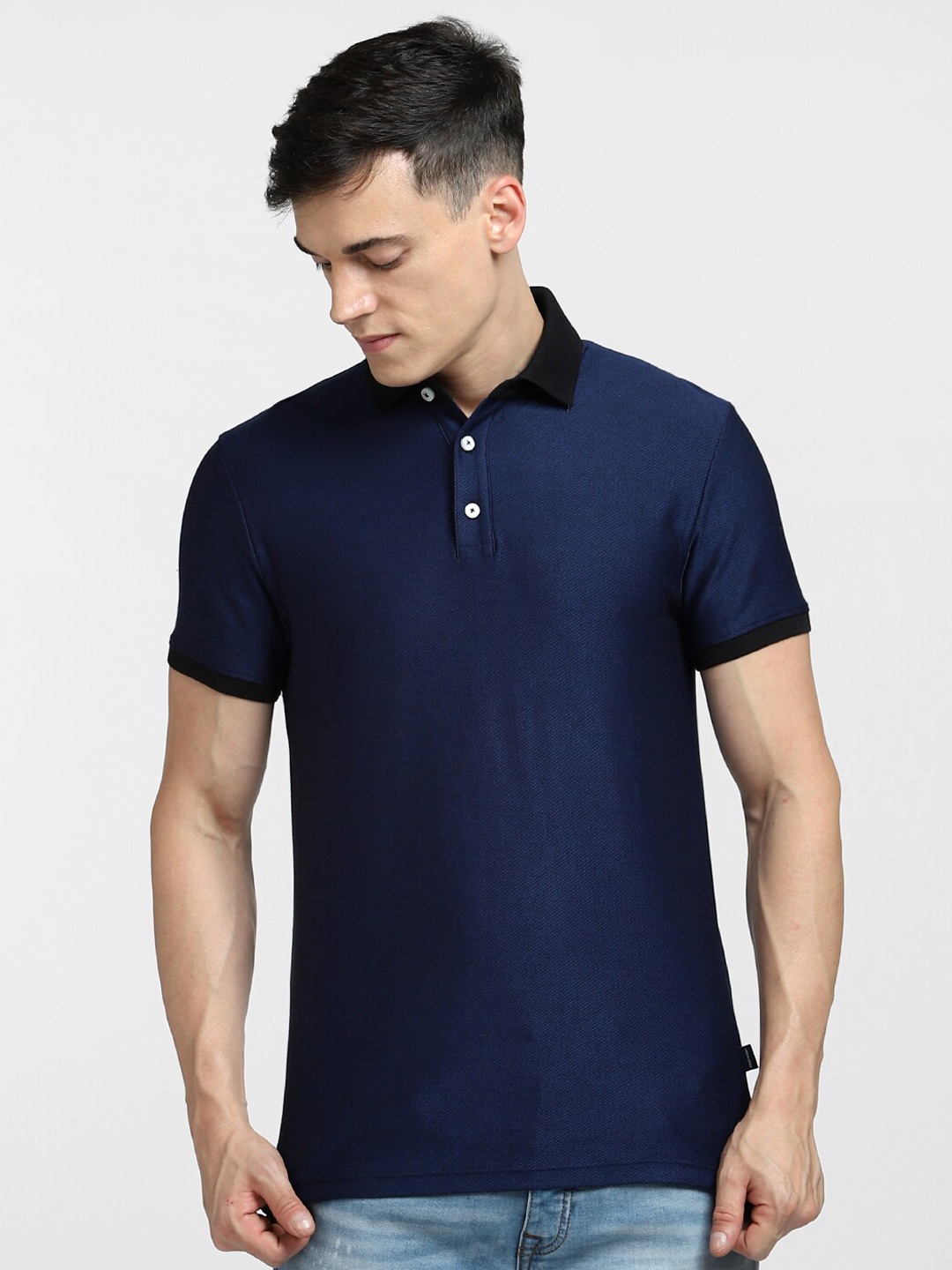 

Jack & Jones Men Polo Collar Slim Fit Cotton T-shirt, Blue