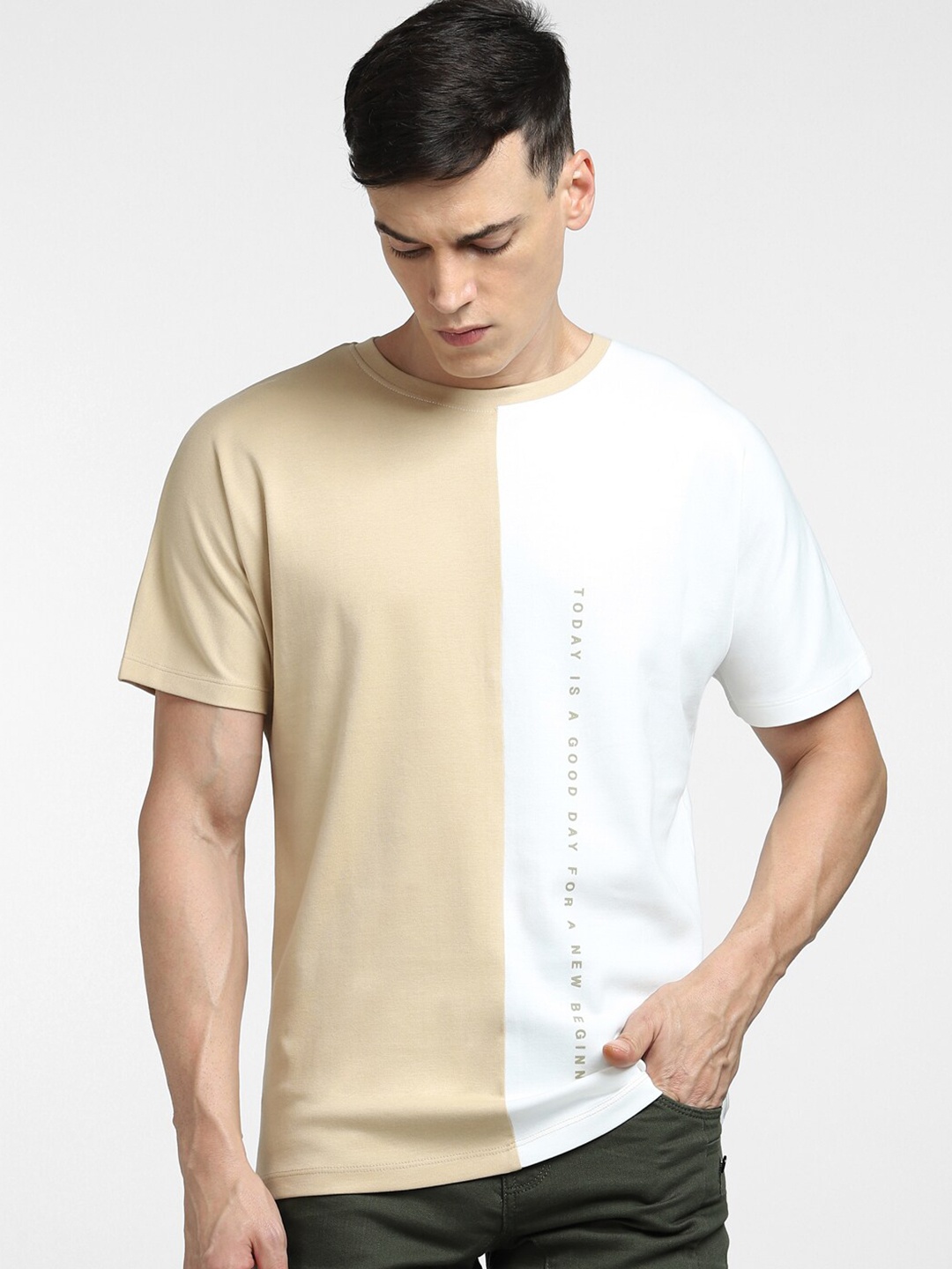 

Jack & Jones Men Oversized Cotton T-shirt, Beige