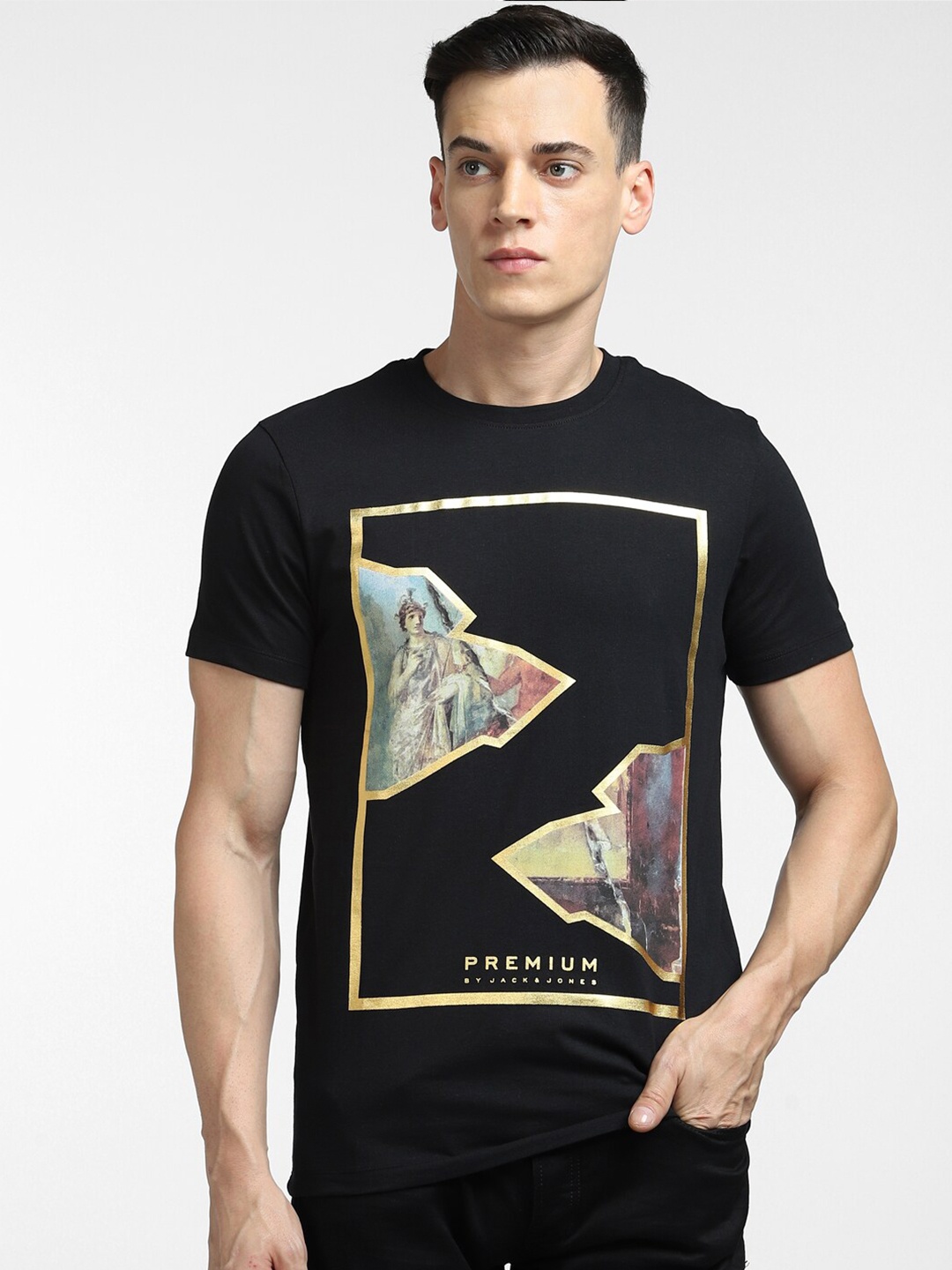 

Jack & Jones Men Printed Slim Fit Cotton T-shirt, Black