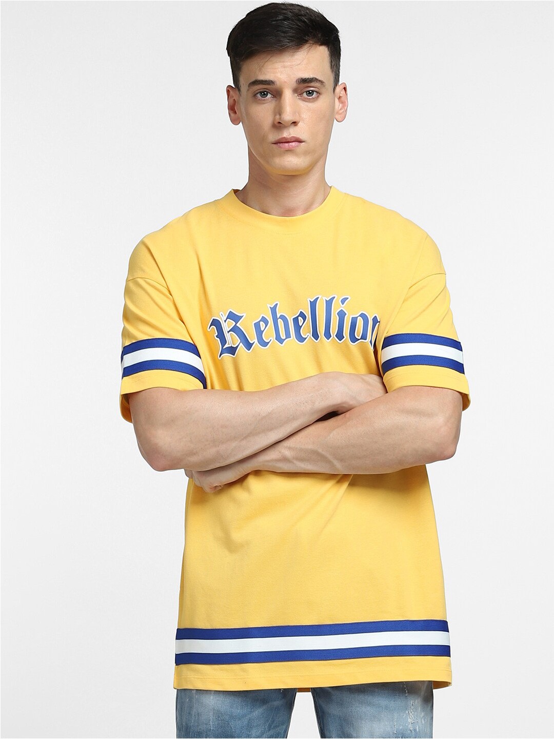 

Jack & Jones Men Typography Printed Polo Collar T-shirt, Yellow