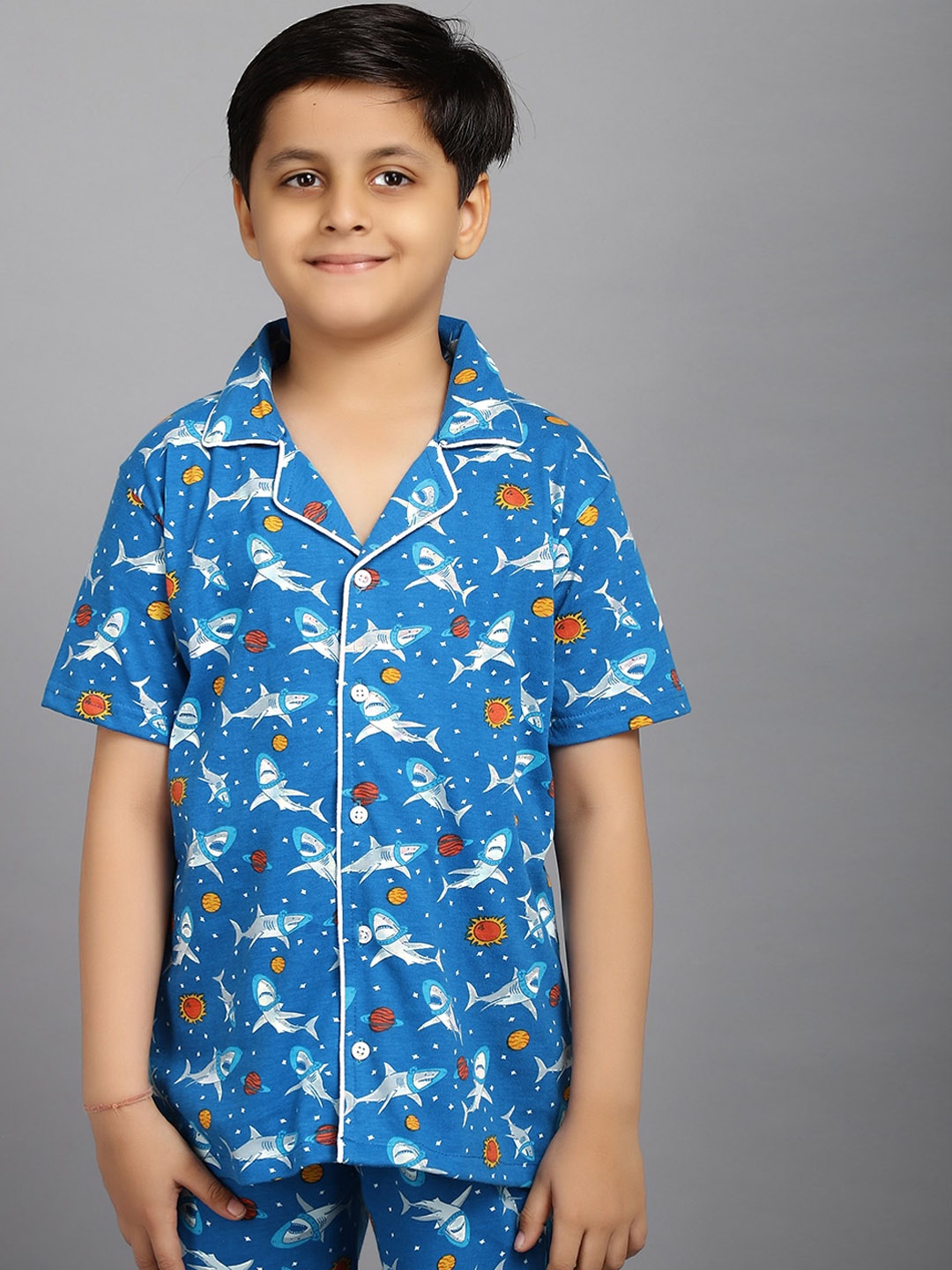 

Ninos Dreams Kids Printed Pure Cotton Night suit, Blue