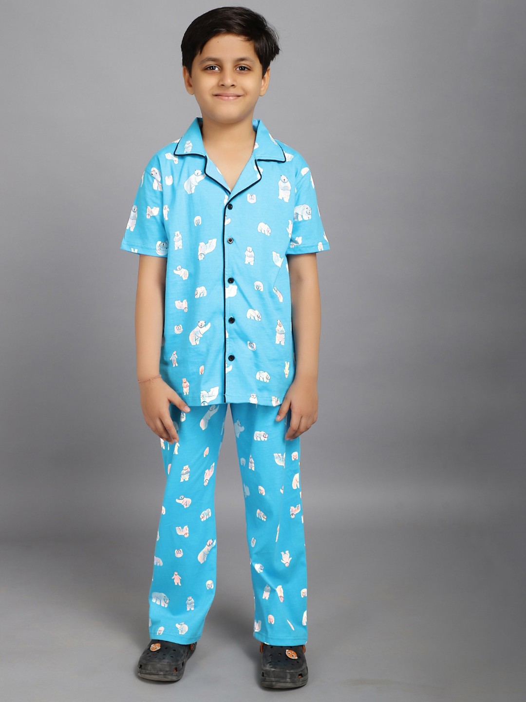 

Ninos Dreams Kids Printed Pure Cotton Night suit, Blue