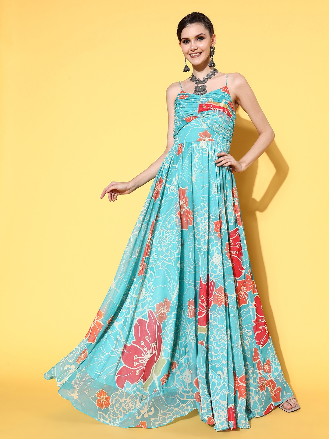 

Inddus Women Enchanting Sea Green Polyester Elevated Gown