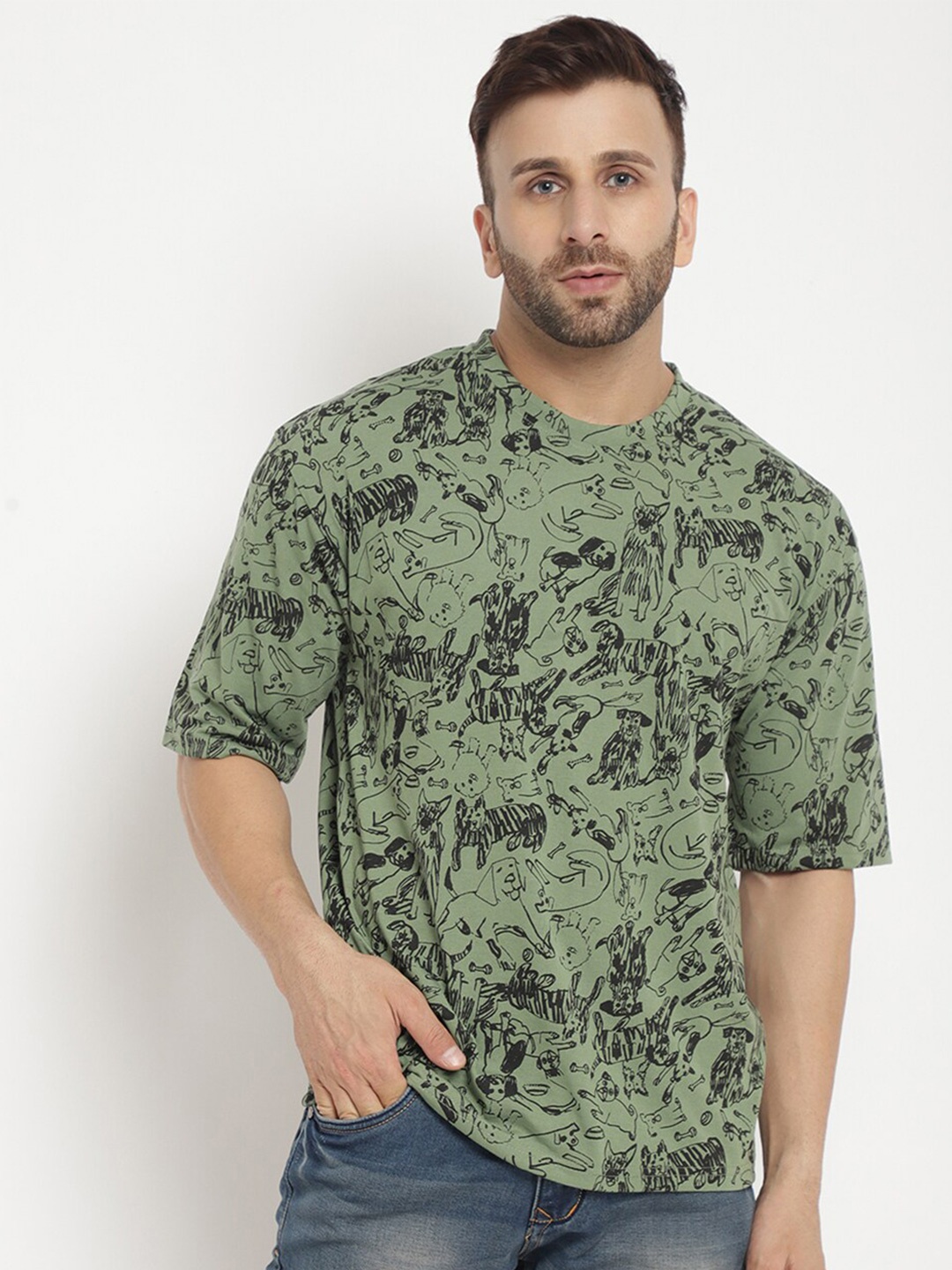 

GRITSTONES Men Printed T-shirt, Green