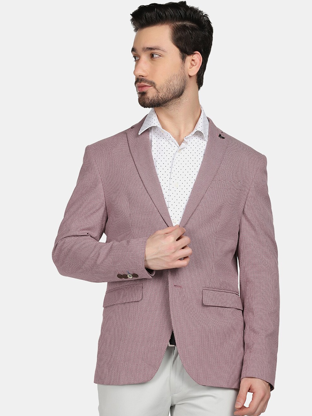 

Blackberrys Men Checked Slim-Fit Single Breasted Blazer, Mauve