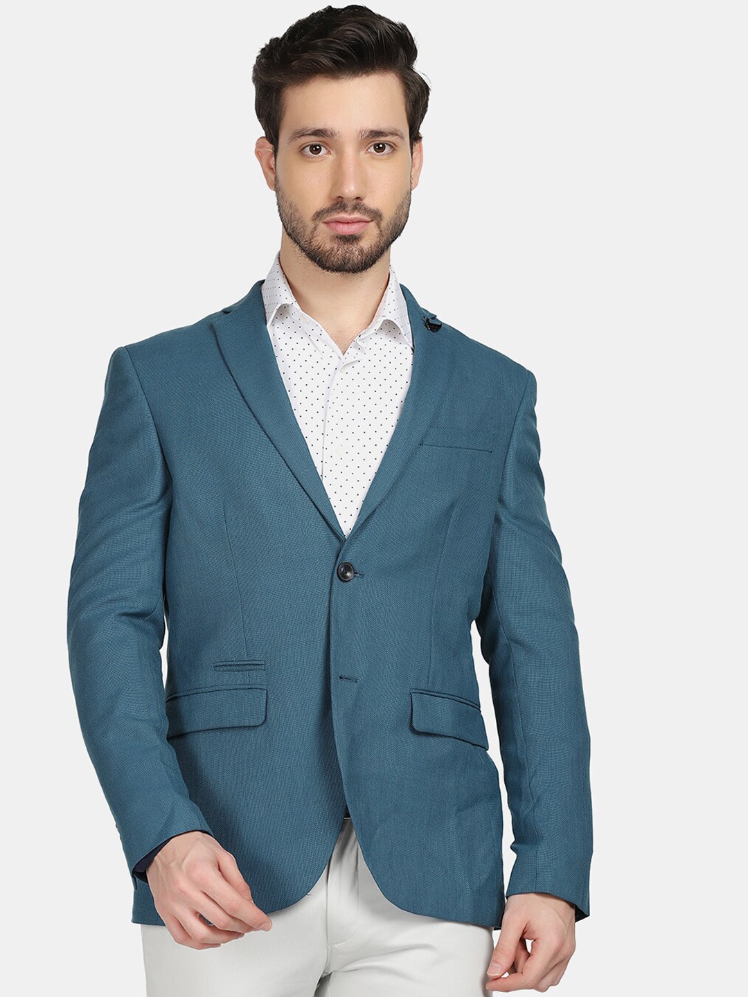 

Blackberrys Men Dobby Design Slim-Fit Single-Breasted Blazers, Blue