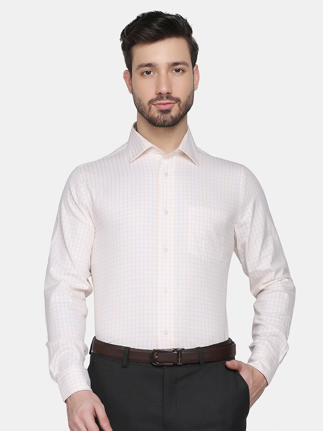 

Blackberrys Men Slim Fit Checked Cotton Formal Shirt, Yellow