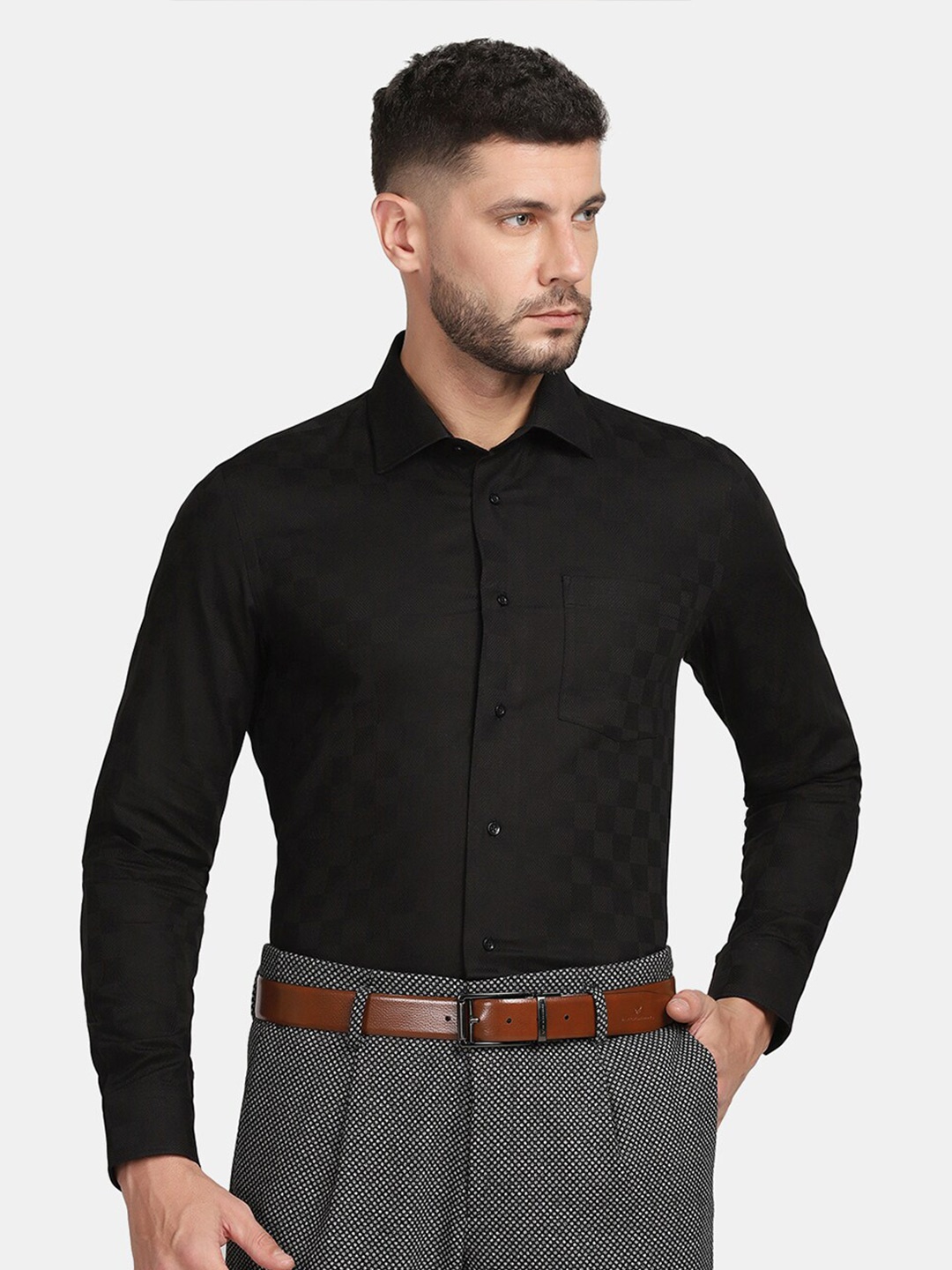 

Blackberrys Men Slim Fit Formal Spread Collar Shirt, Black