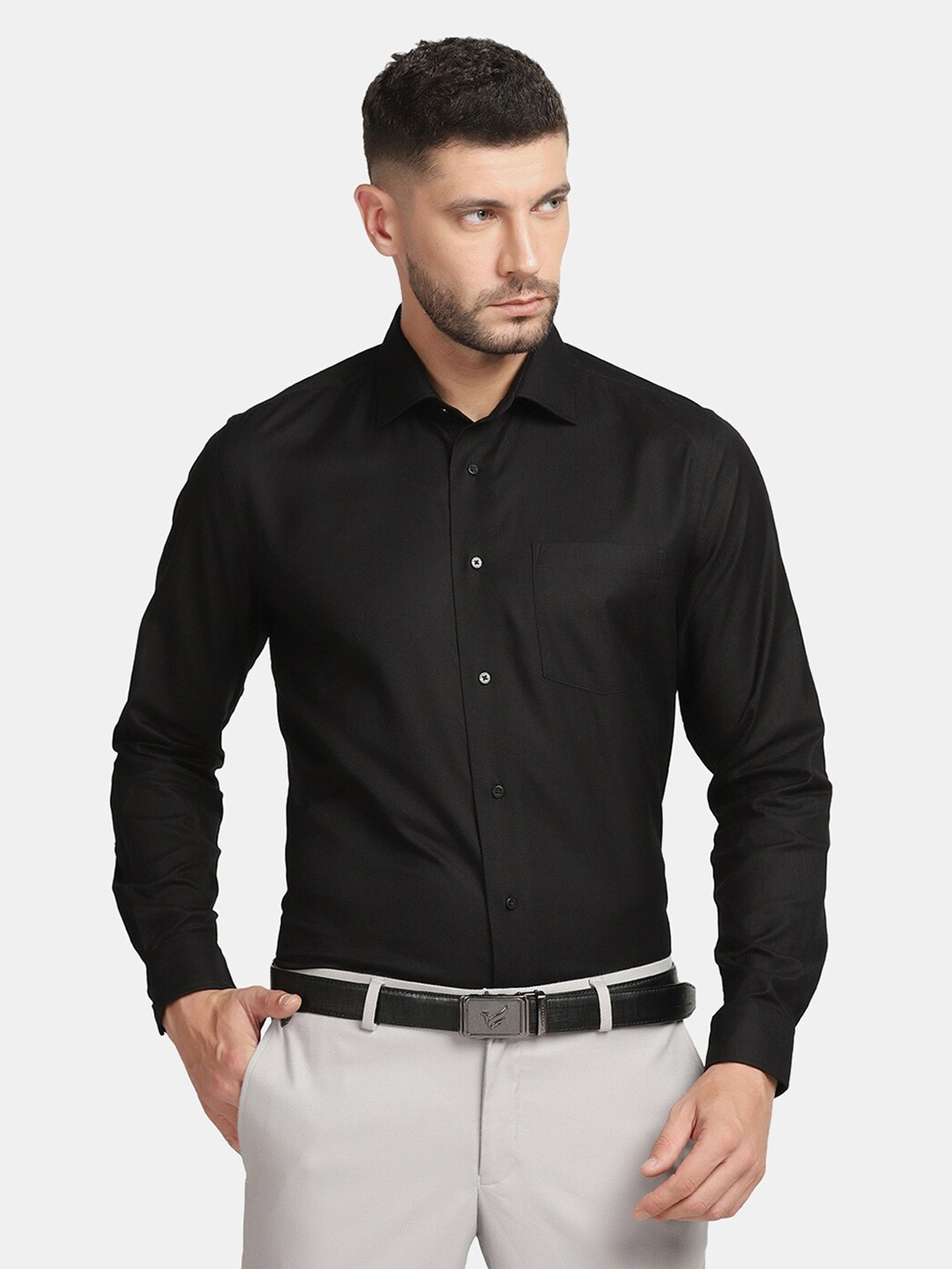 

Blackberrys Men Slim Fit Cotton Formal Shirt, Black