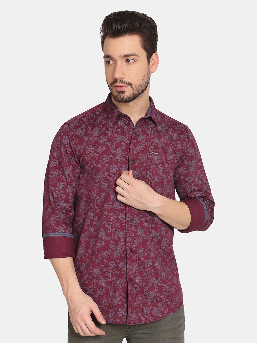 

Blackberrys Men Slim Fit Floral Printed Cotton Casual Shirt, Purple