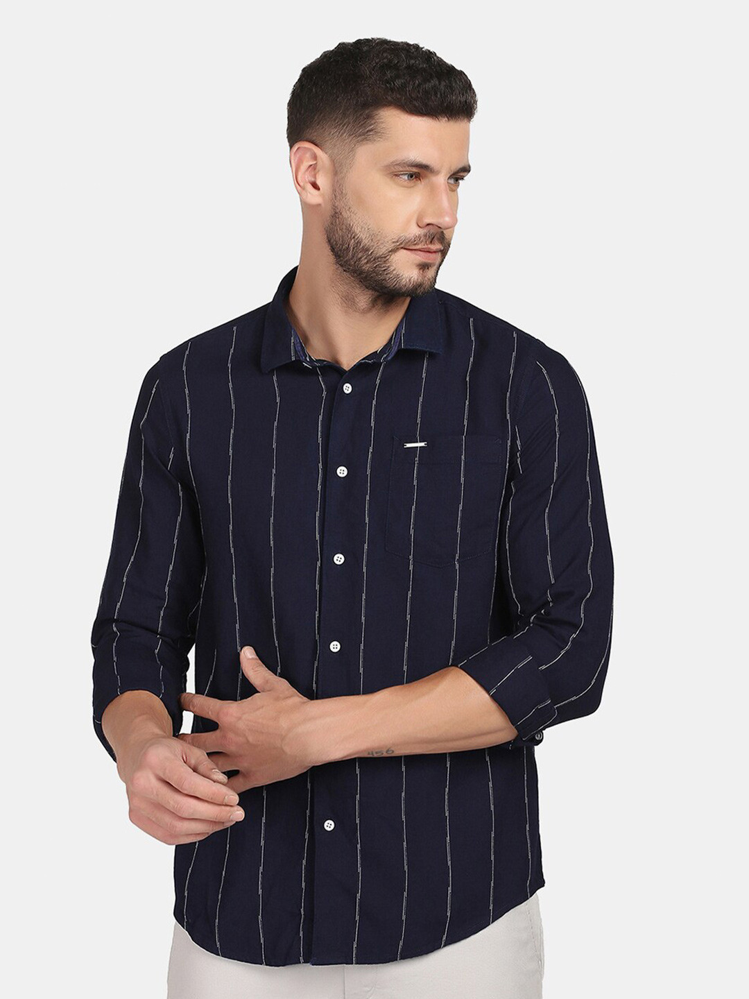 

Blackberrys Men Slim Fit Striped Casual Shirt, Blue