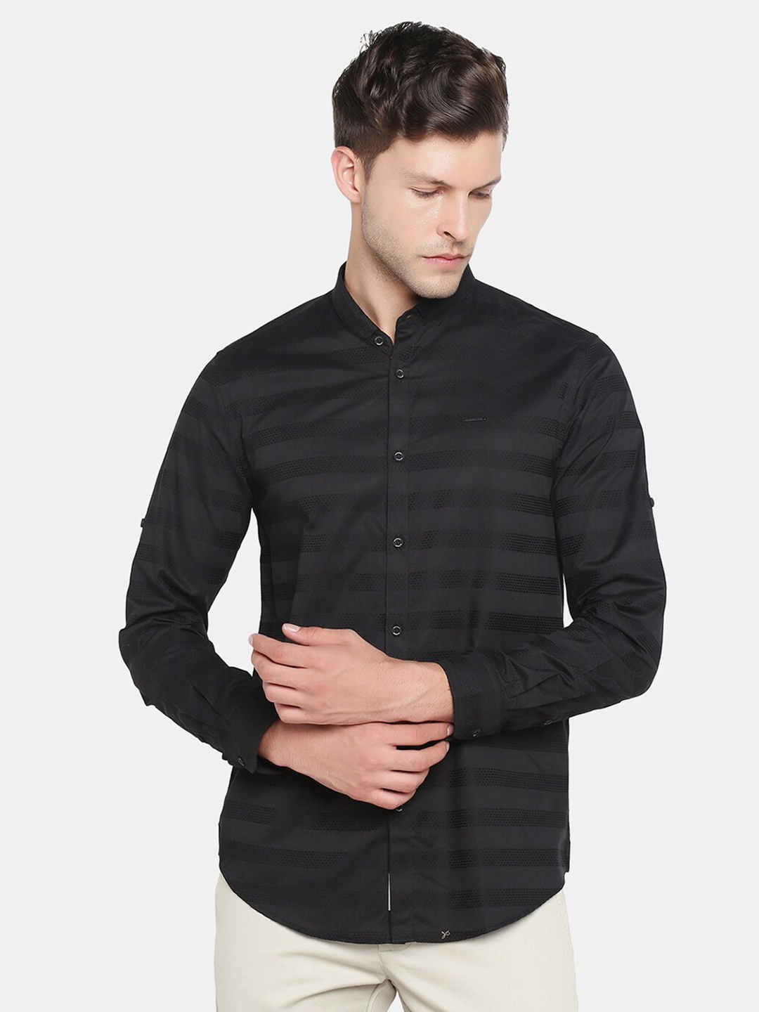 

Blackberrys Men Slim Fit Horizontal Stripes Casual Shirt, Black