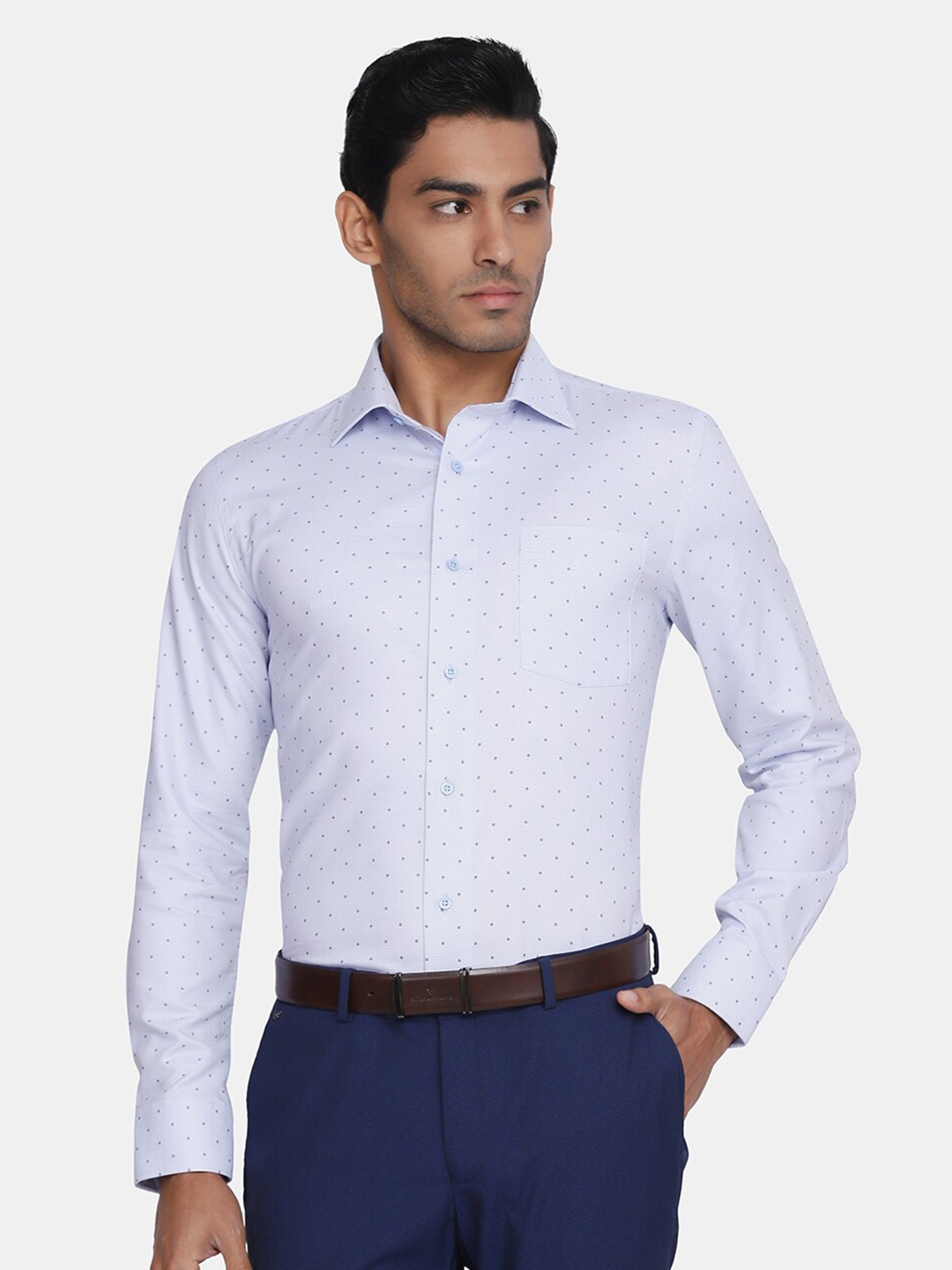 

Blackberrys Men Spread Collar Slim Fit Printed Formal Shirt, Blue