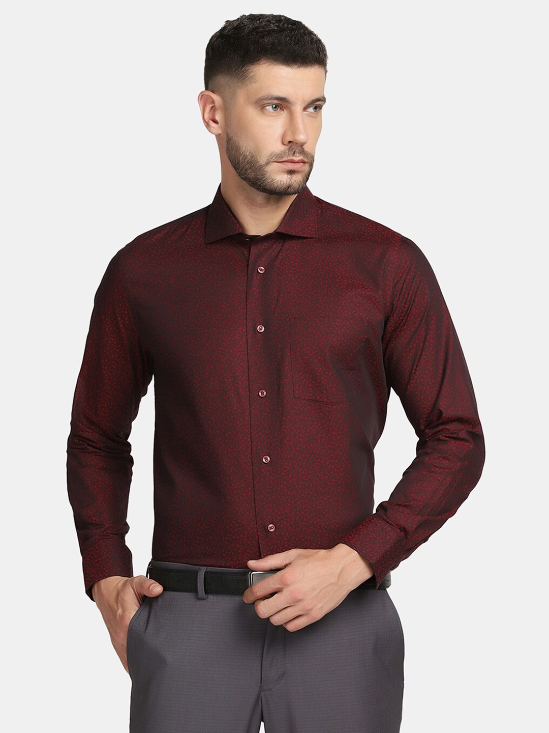 

Blackberrys Men Slim Fit Floral Printed Cotton Formal Shirt, Maroon
