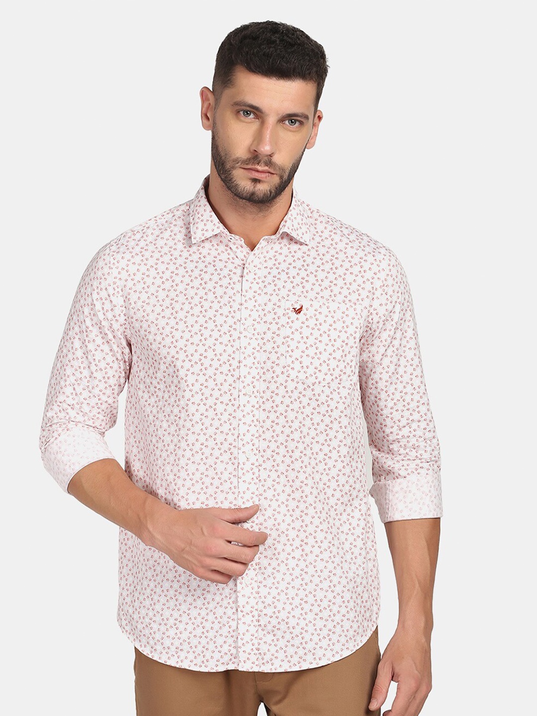 

Blackberrys Men Peach-Coloured Slim Fit Printed Casual Shirt