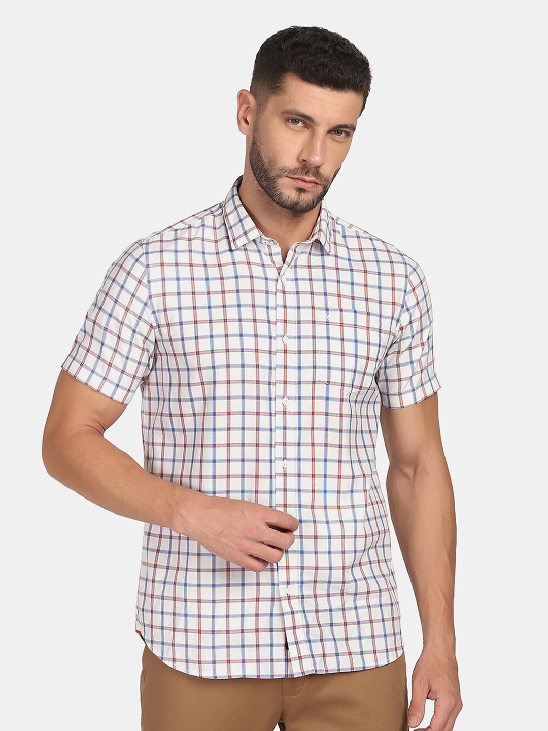 

Blackberrys Men Slim Fit Checked Casual Cotton Shirt, White