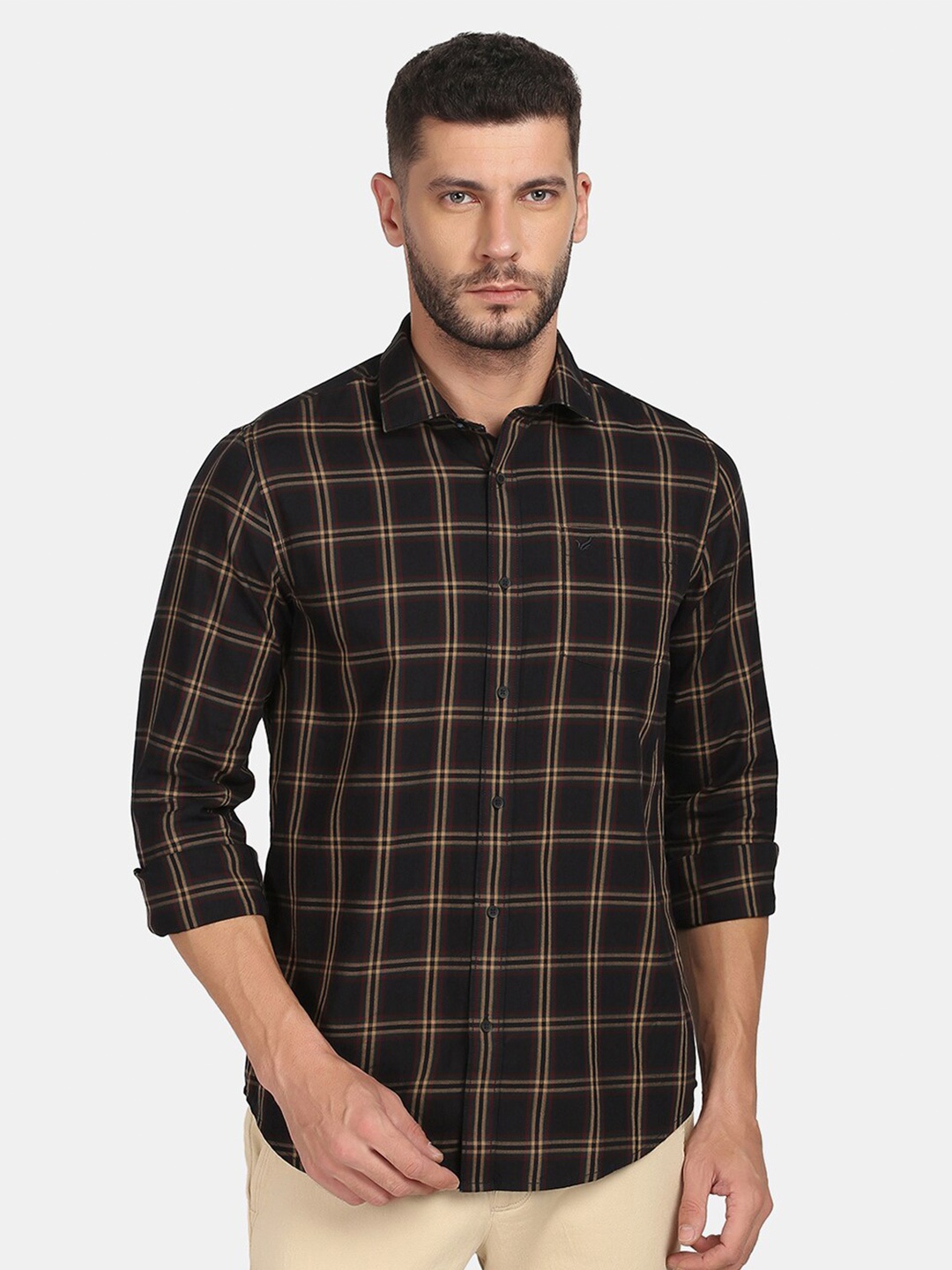 

Blackberrys Men Slim Fit Tartan Checked Casual Shirt, Black