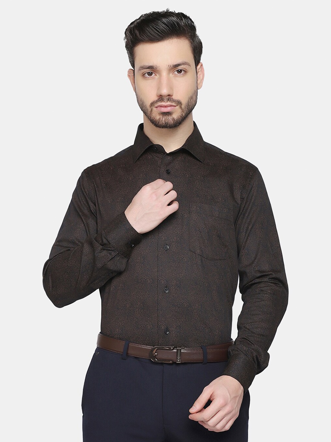 

Blackberrys Men Slim Fit Printed Formal Shirt, Brown