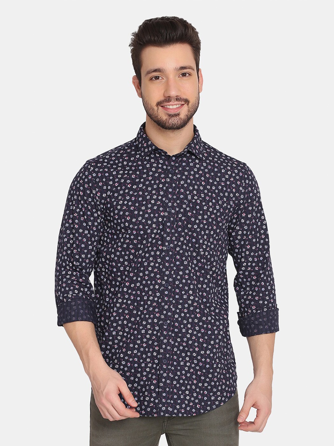 

Blackberrys Men Slim Fit Floral Printed Casual Cotton Shirt, Navy blue