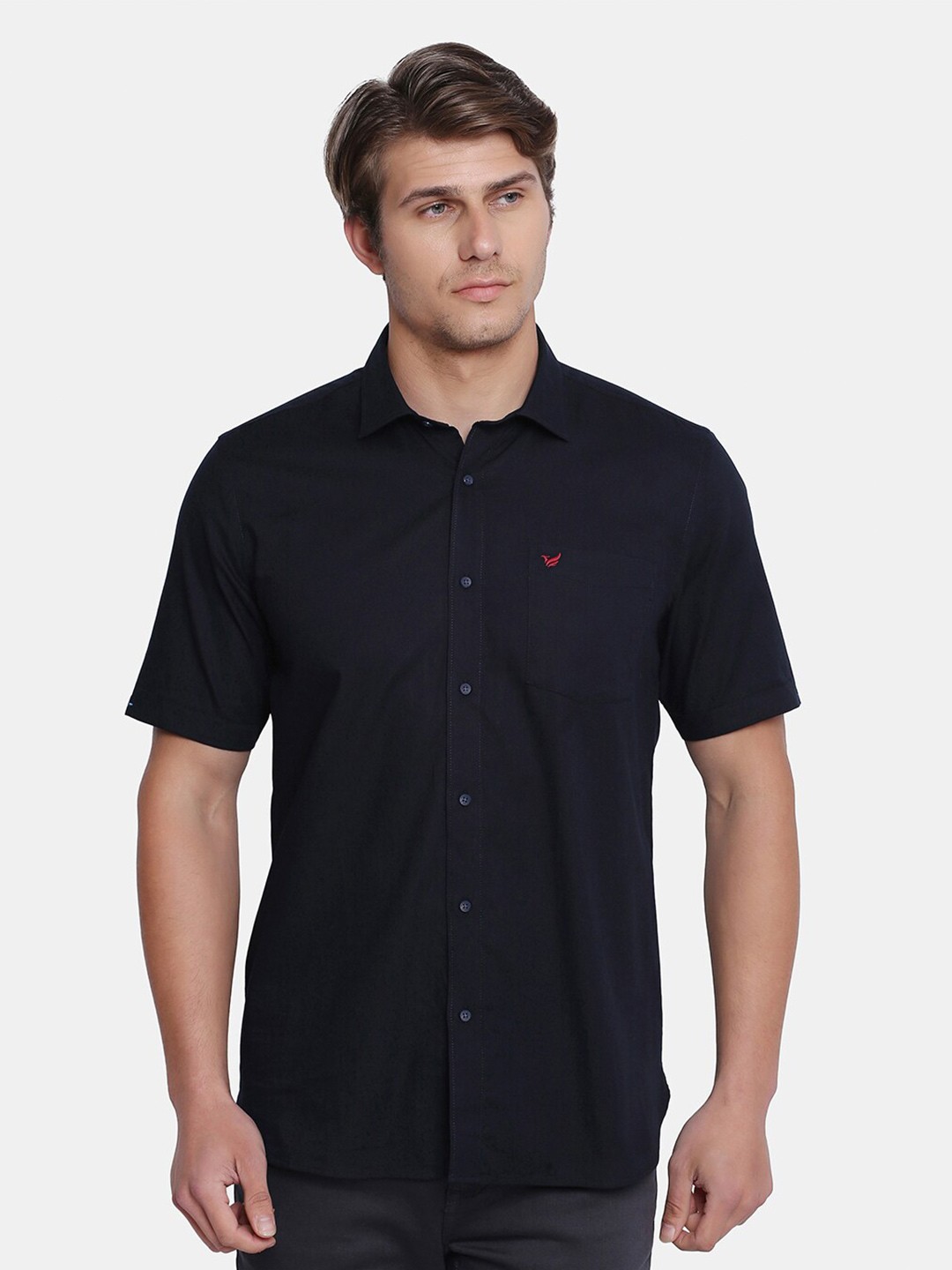 

Blackberrys Men Slim Fit Solid Cotton Casual Shirt, Navy blue
