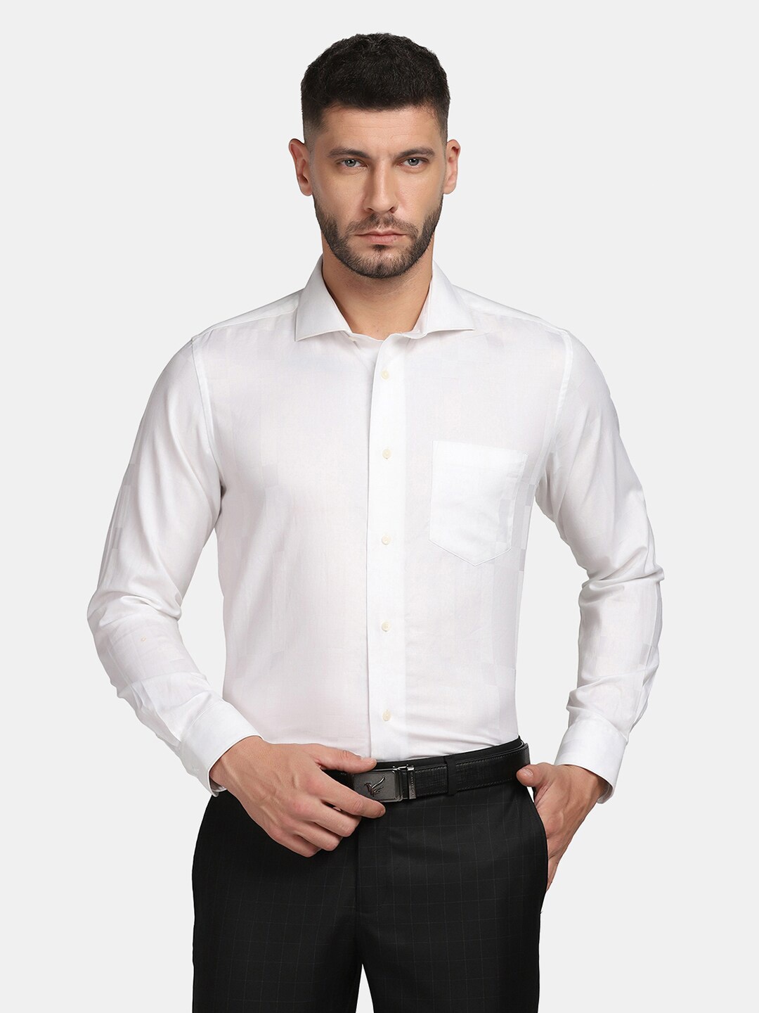 

Blackberrys Men Slim Fit Buffalo Checked Formal Shirt, White