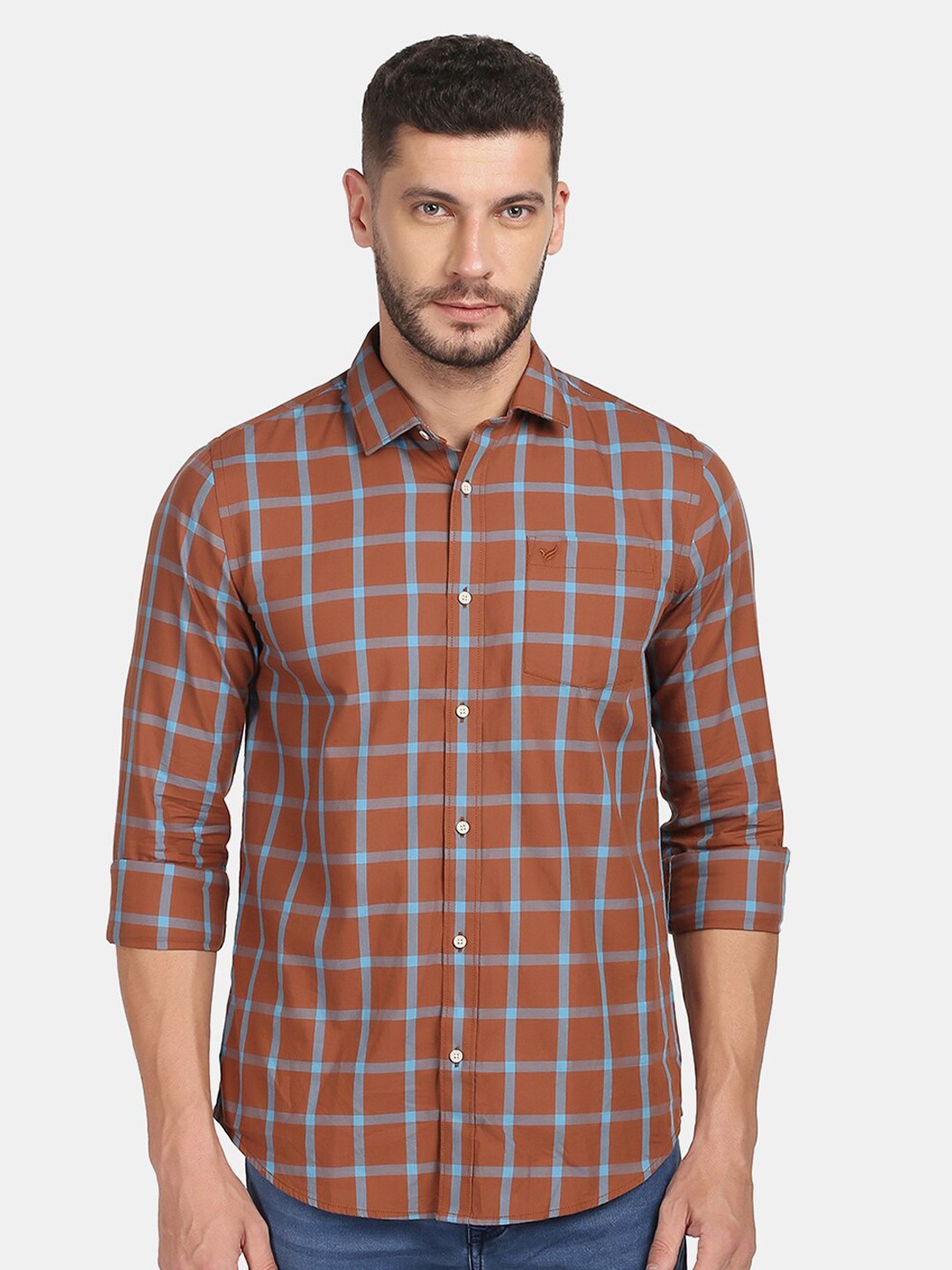 

Blackberrys Men Slim Fit Buffalo Checked Casual Shirt, Brown