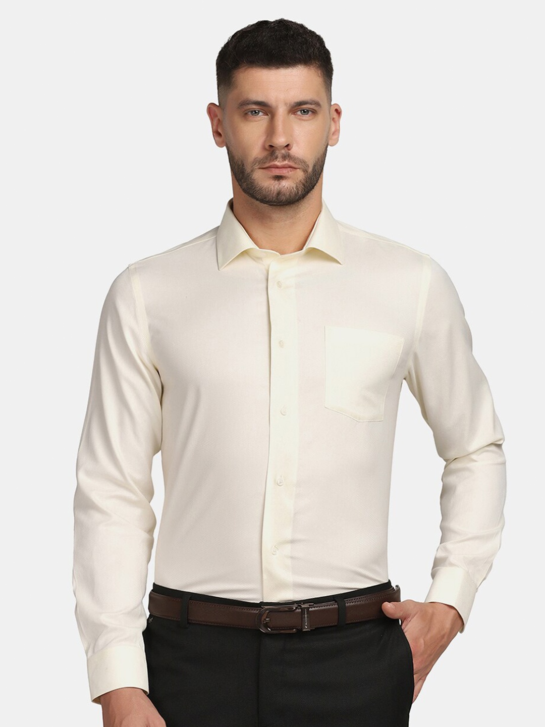 

Blackberrys Men Textured Formal Slim Fit Wrinkle-Resistant Shirt, Cream