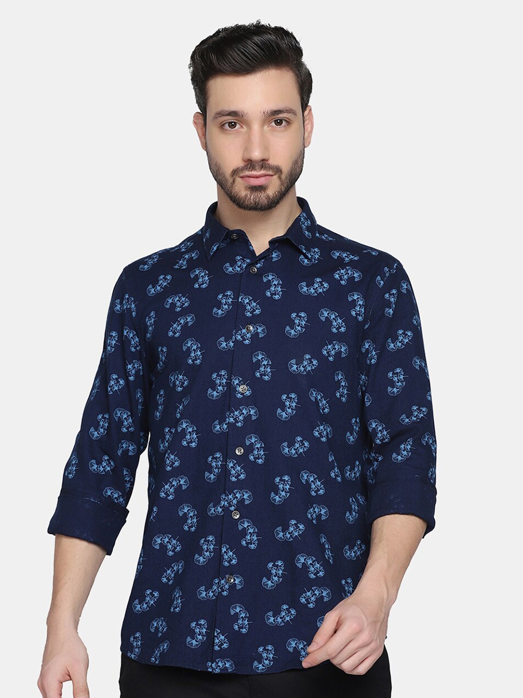 

Blackberrys Men Slim Fit Floral Printed Cotton Casual Shirt, Blue