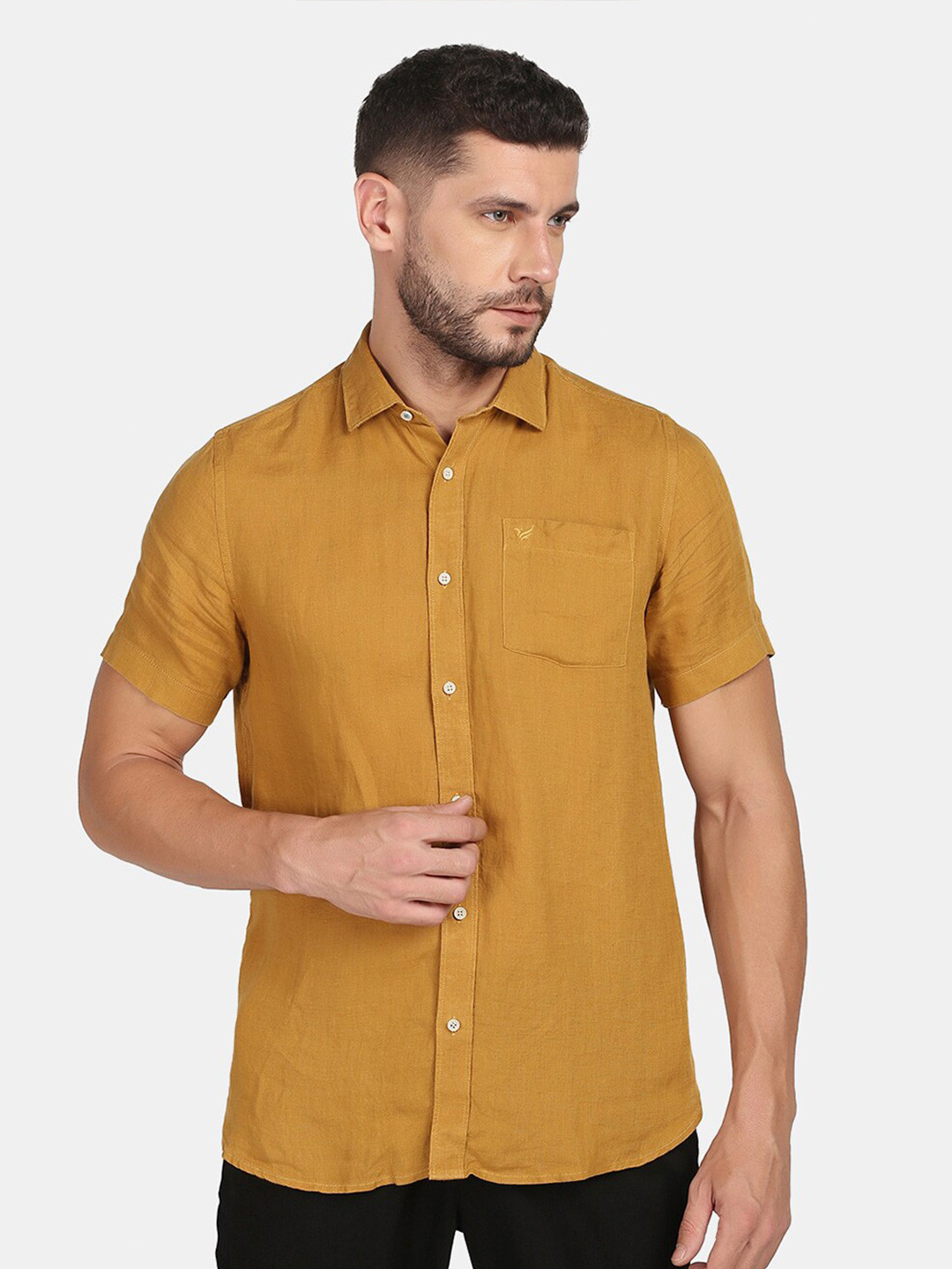 

Blackberrys Men Slim Fit Casual Linen Shirt, Mustard