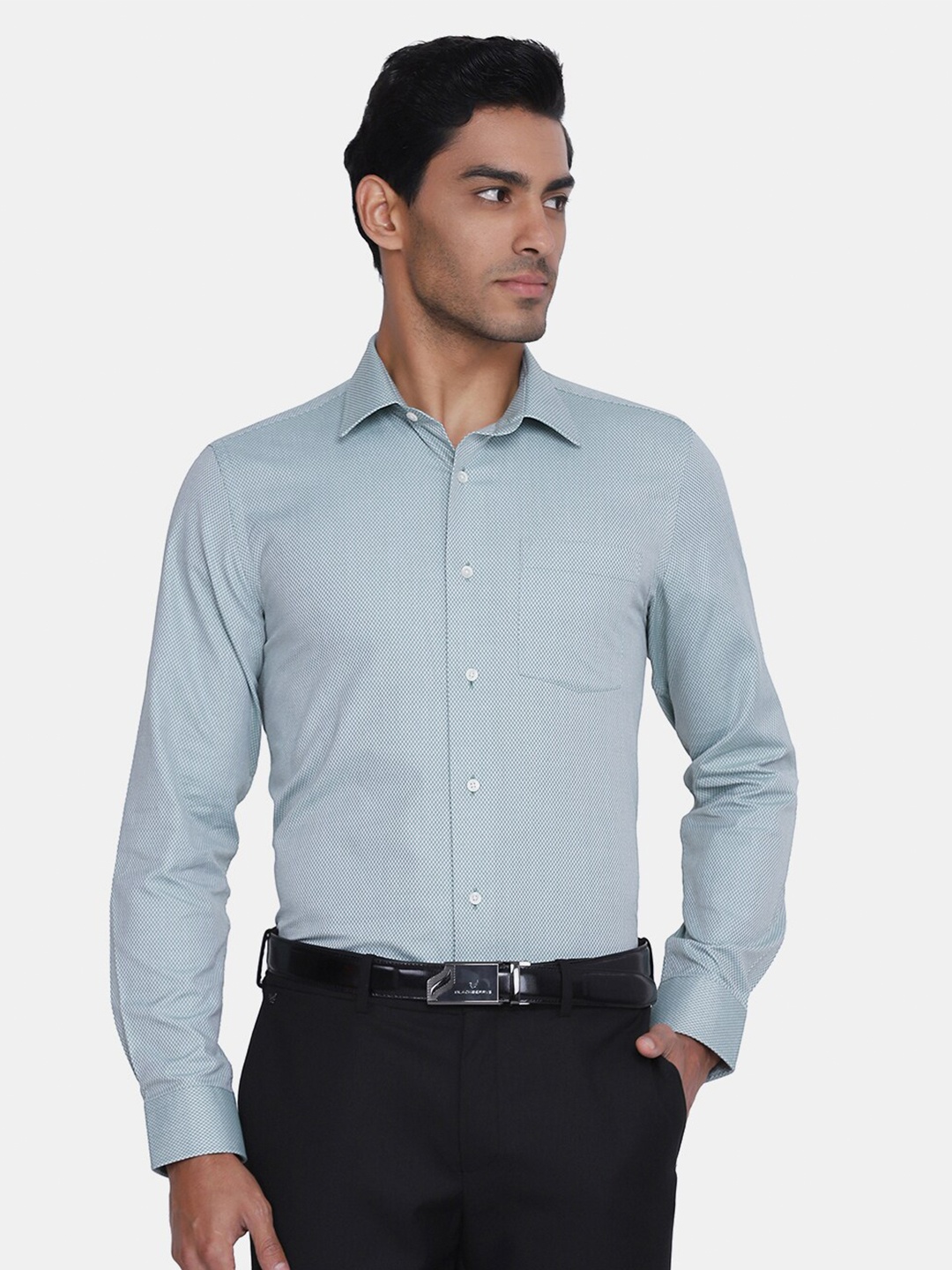 

Blackberrys Men Slim Fit Formal Cotton Shirt, Green