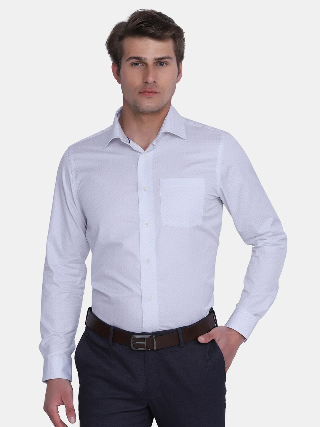

Blackberrys Men Slim Fit Printed Formal Cotton Shirt, White