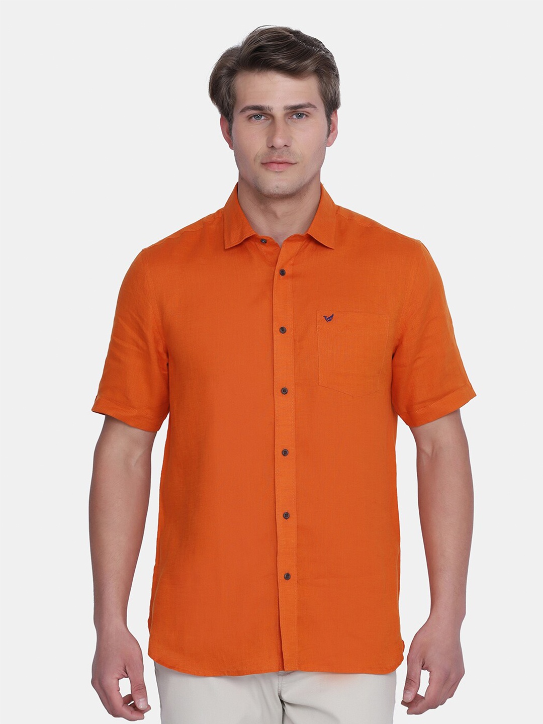 

Blackberrys Men Slim Fit Linen Casual Shirt, Orange