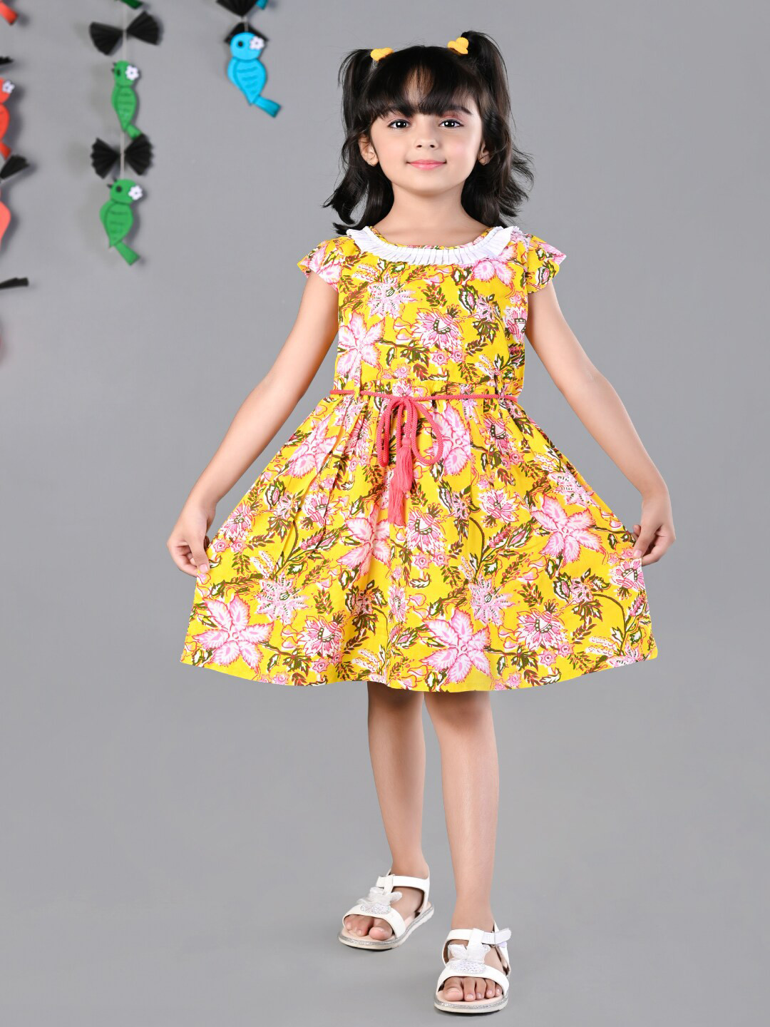

Beyabella Girls Floral Printed Fit & Flare Dress, Yellow