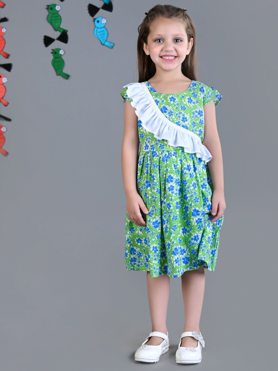 

Beyabella Girls Floral Printed Fit & Flare Dress, Green