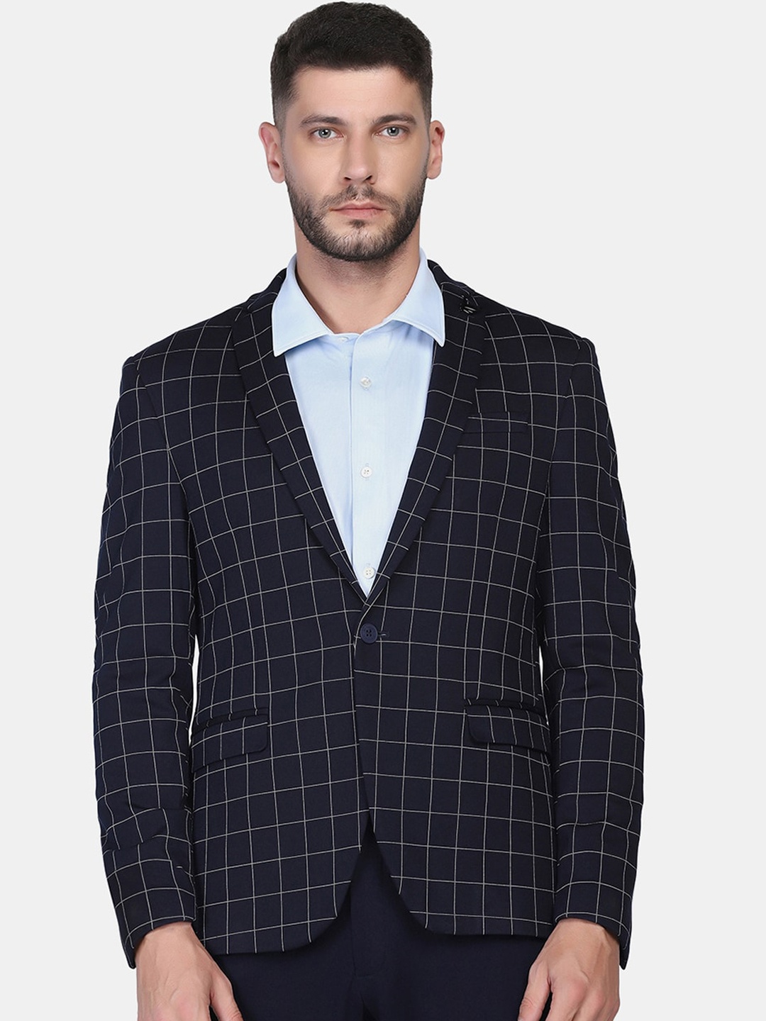 

Blackberrys Men Two Piece Navy Check TechPro Formal Suits, Navy blue