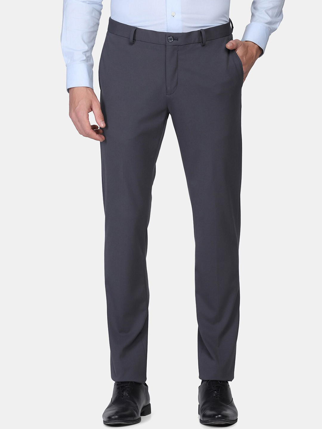 

Blackberrys Men Mid Rise Slim Fit Formal Trouser, Grey