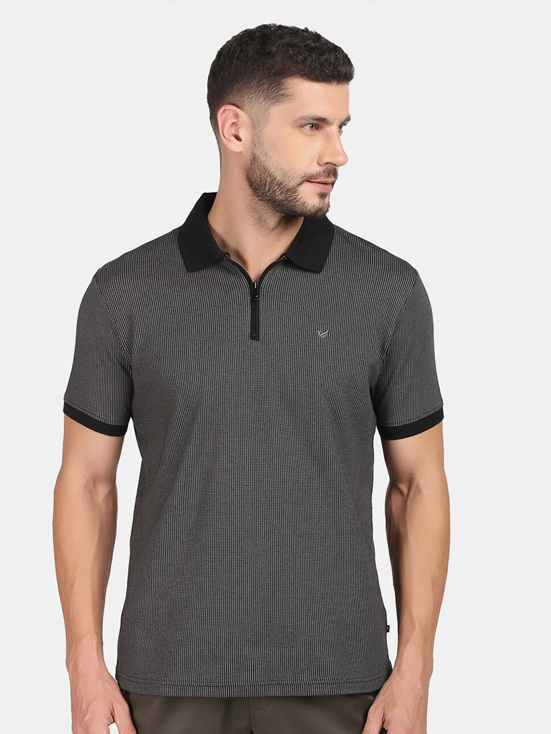 

Blackberrys Men Polo Collar Cotton Slim Fit Printed Self Design T-shirt, Black