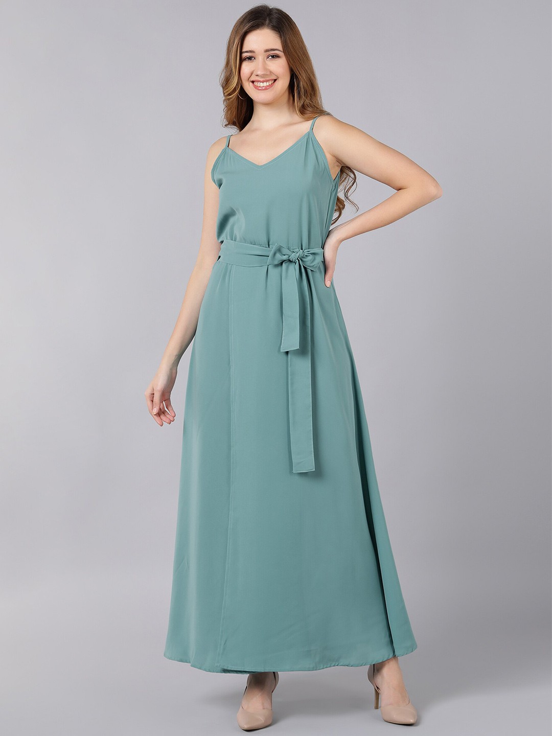 

Fashfun Women Solid Crepe Maxi Dress, Sea green