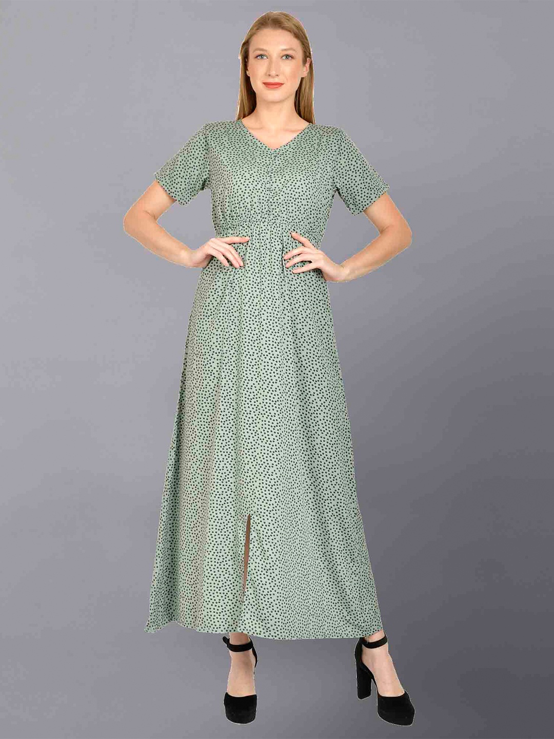 

Fashfun Women Floral Printed Crepe Maxi Dress, Green