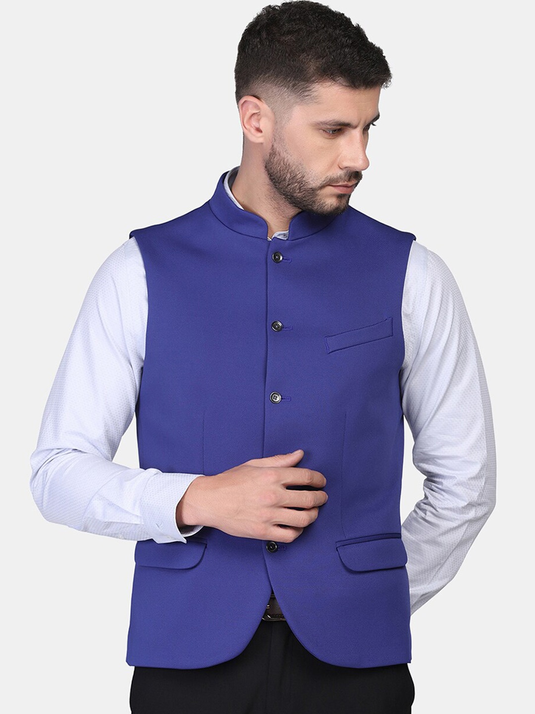 

Blackberrys Men Solid Slim-Fit Nehru Jacket, Blue